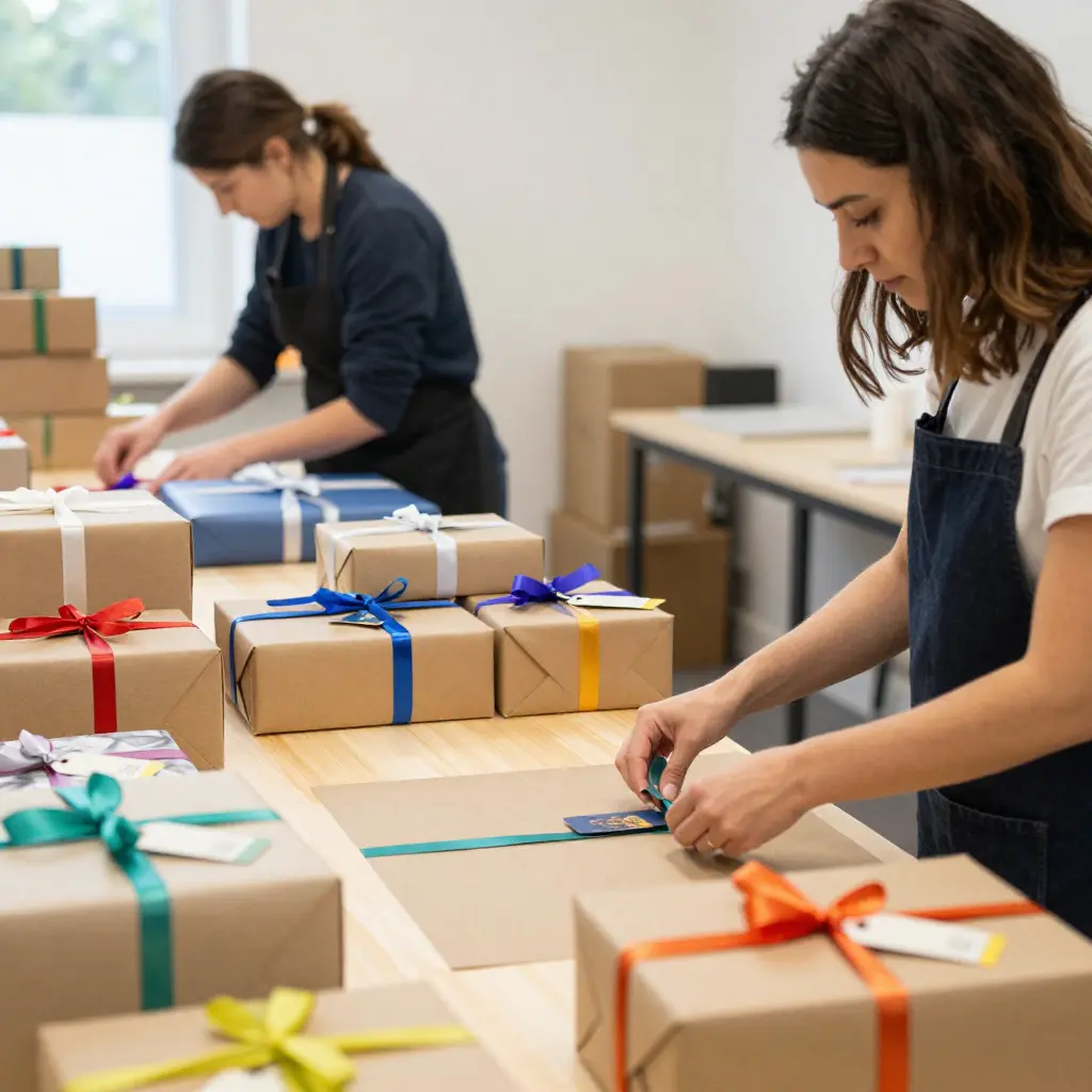 Our gift wrapping team at work
